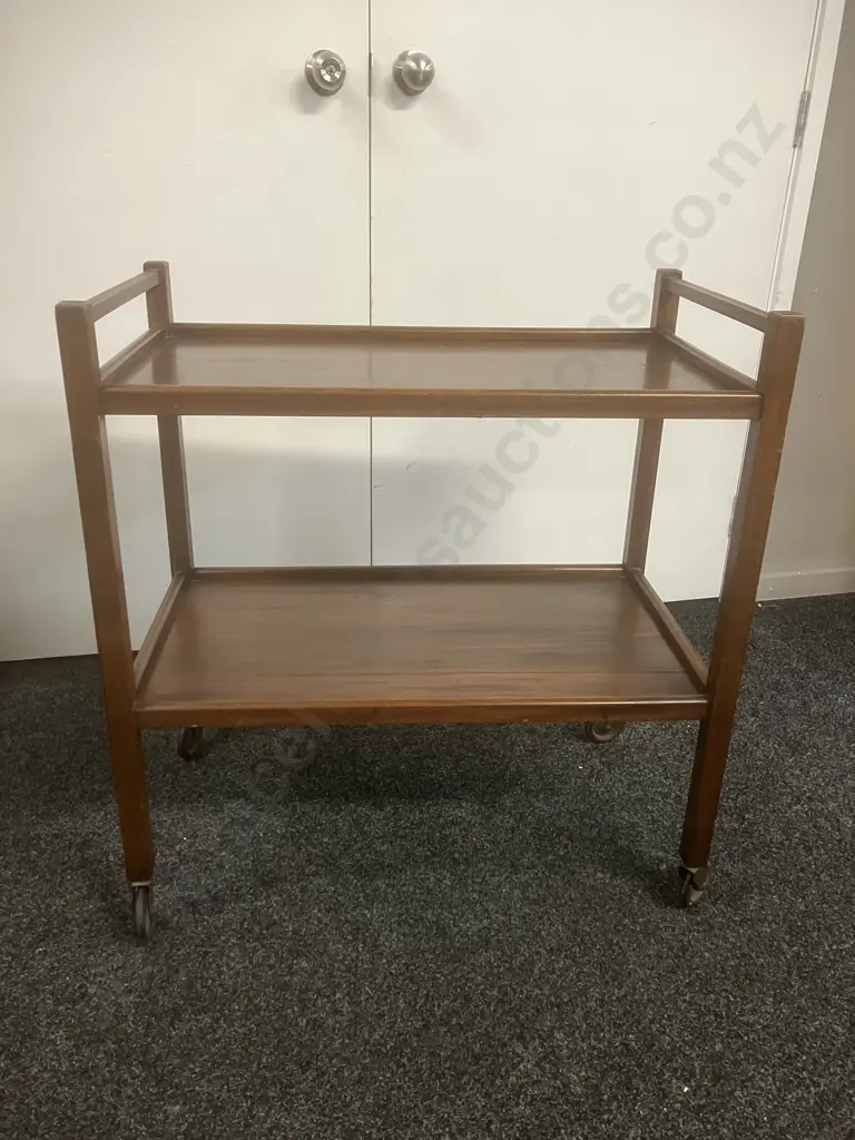 Oak Tea Trolley On Wheels. H80 W75 D43cm Image 1++