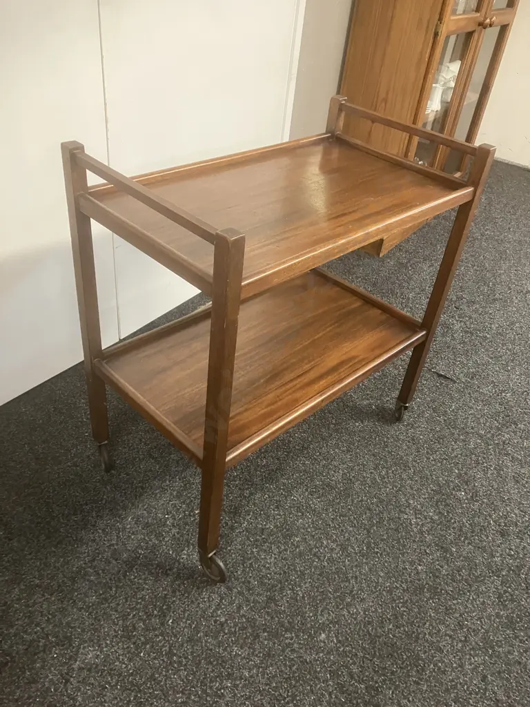 Oak Tea Trolley On Wheels. H80 W75 D43cm Image 1++
