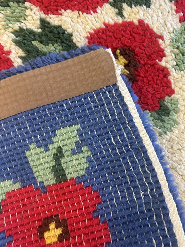 Vintage Woollen Floor Rug Blue/Red Floral L140 D72cm. Image 1++