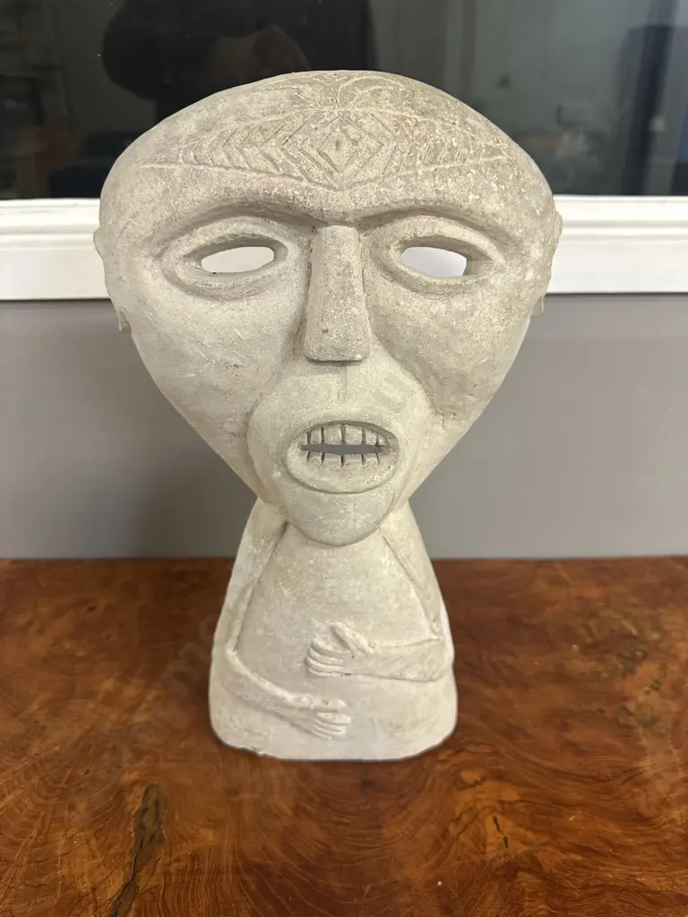 Cream Coloured Carved Stone Sculpture H36cm. Image 1++