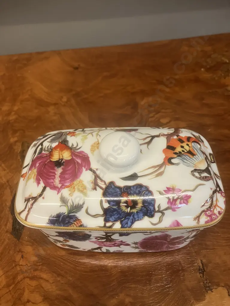 Lesser & Pavey Anthina Floral Fine China Lidded Canister, Leonardo Collection. H11 W16.5 D10cm Image 1++