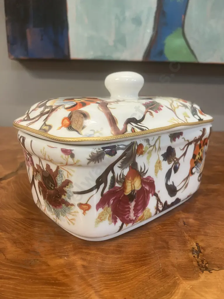 Lesser & Pavey Anthina Floral Fine China Lidded Canister, Leonardo Collection. H11 W16.5 D10cm Image 1++