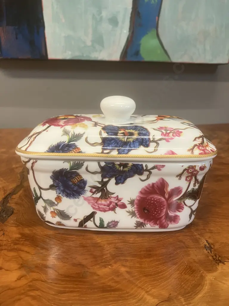 Lesser & Pavey Anthina Floral Fine China Lidded Canister, Leonardo Collection. H11 W16.5 D10cm Image 1++
