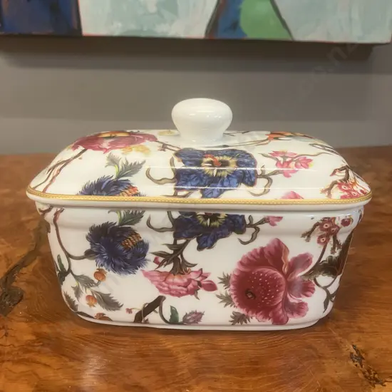 Lesser & Pavey Anthina Floral Fine China Lidded Canister, Leonardo Collection. H11 W16.5 D10cm