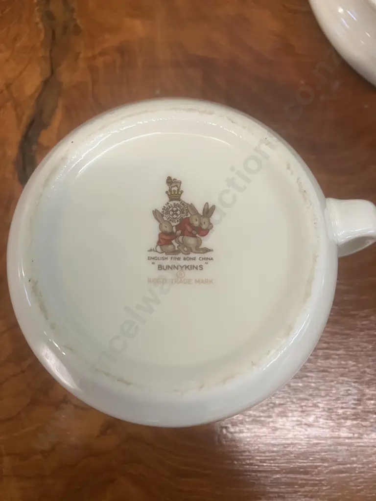 1984 Bunnykins Golden Jubilee Celebration Royal Doulton 'Knitting' Bowl & Egg Cup With 'Unravel Knitting' Bowl & Another Image 1++