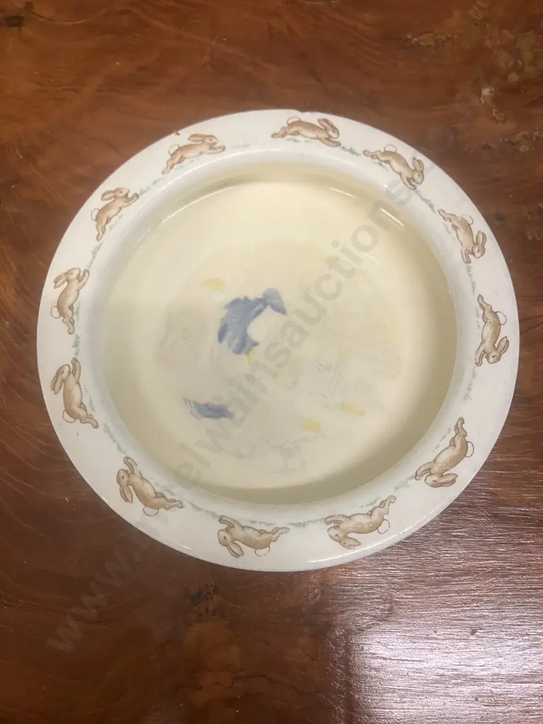 1984 Bunnykins Golden Jubilee Celebration Royal Doulton 'Knitting' Bowl & Egg Cup With 'Unravel Knitting' Bowl & Another Image 1++