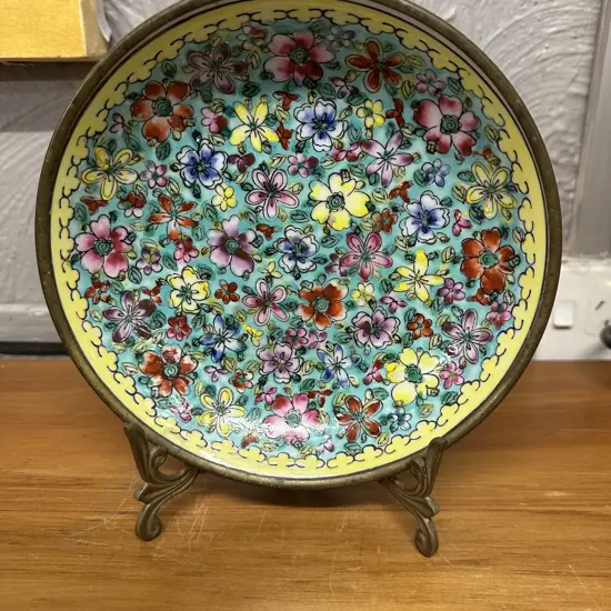 Japanese Porcelain Ware Bowl Cased In Brass 