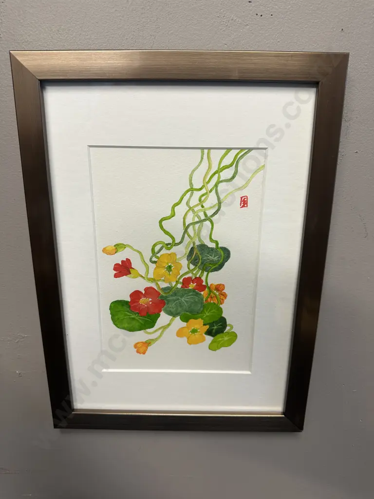 Framed Original Water Colour Titled Trailing Joy By Li-Swan Lim 33x24.5cm.  Image 1++