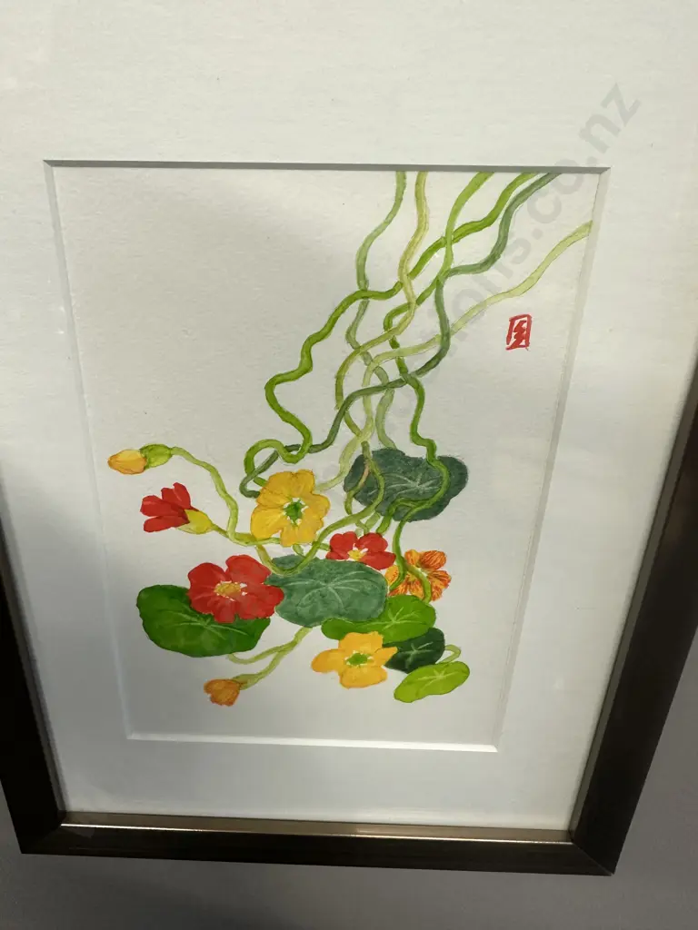 Framed Original Water Colour Titled Trailing Joy By Li-Swan Lim 33x24.5cm.  Image 1++