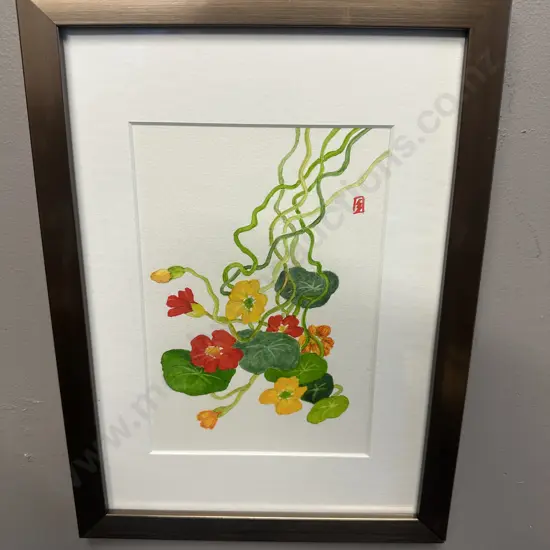 Framed Original Water Colour Titled Trailing Joy By Li-Swan Lim 33x24.5cm. 