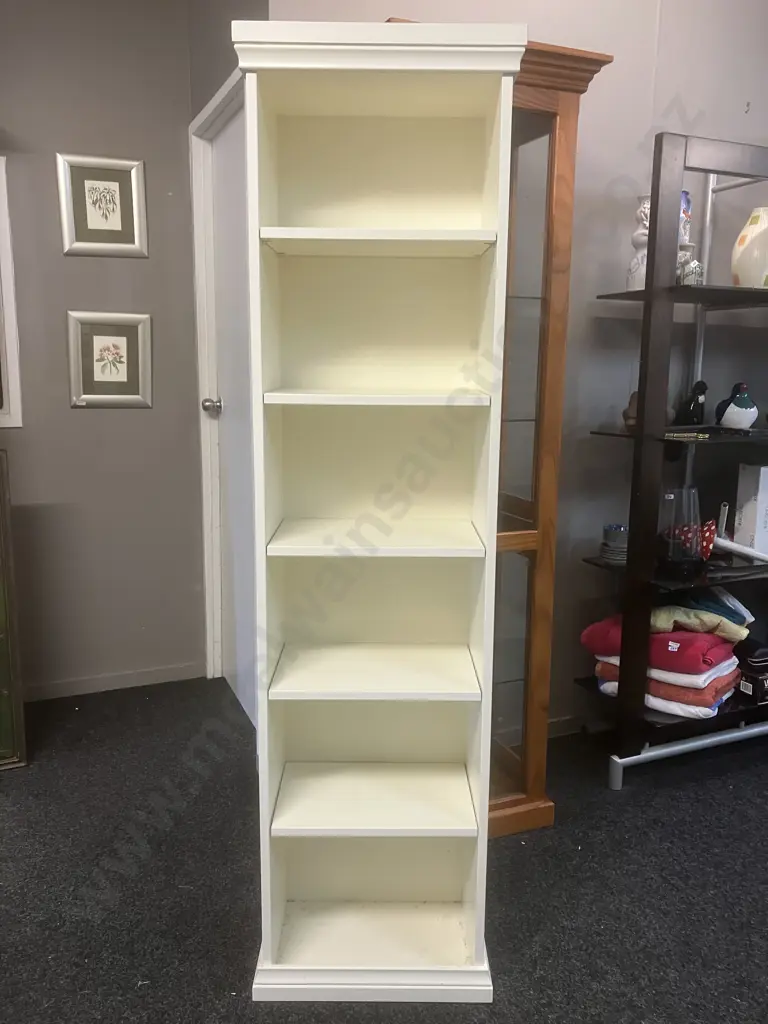 White Painted 6 Shelf Narrow Bookcase. H180 W48 D29cm Image 1++