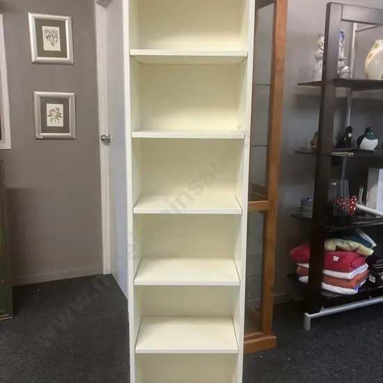 White Painted 6 Shelf Narrow Bookcase. H180 W48 D29cm