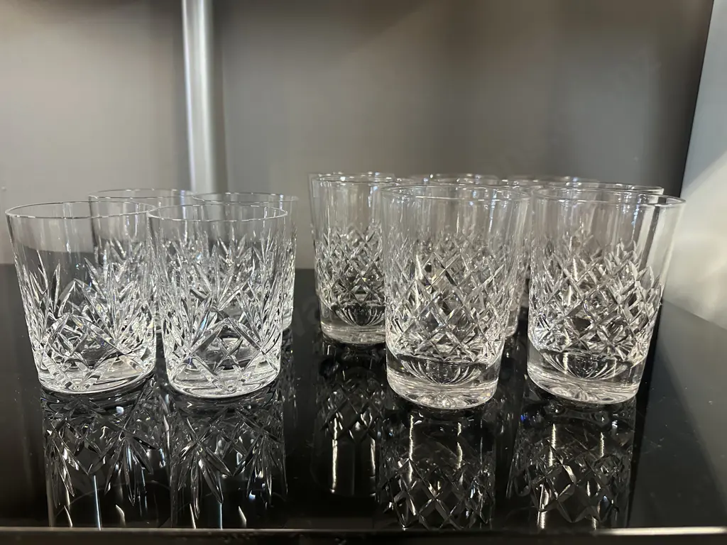 Vintage Crystal Tumbler Glasses Diamond Cut Image 1++