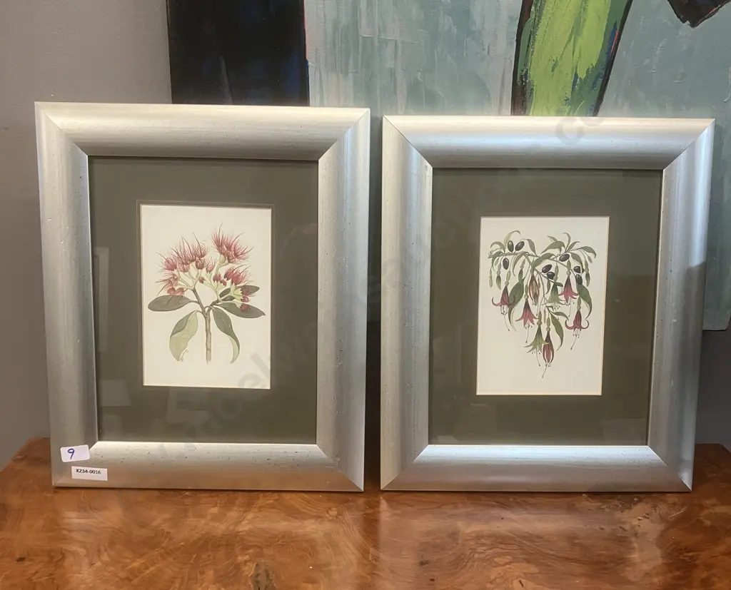 Jo Ewing New Zealand Fuchsia & Pohutukawa Flower Framed Prints. 32 x 28cm Image 1++