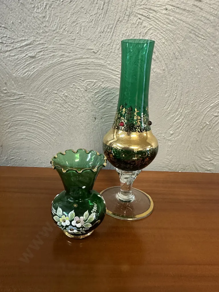 Murano Green Glass Floral Vase With Bohemian Style Green Glass Bud Vase Image 1++