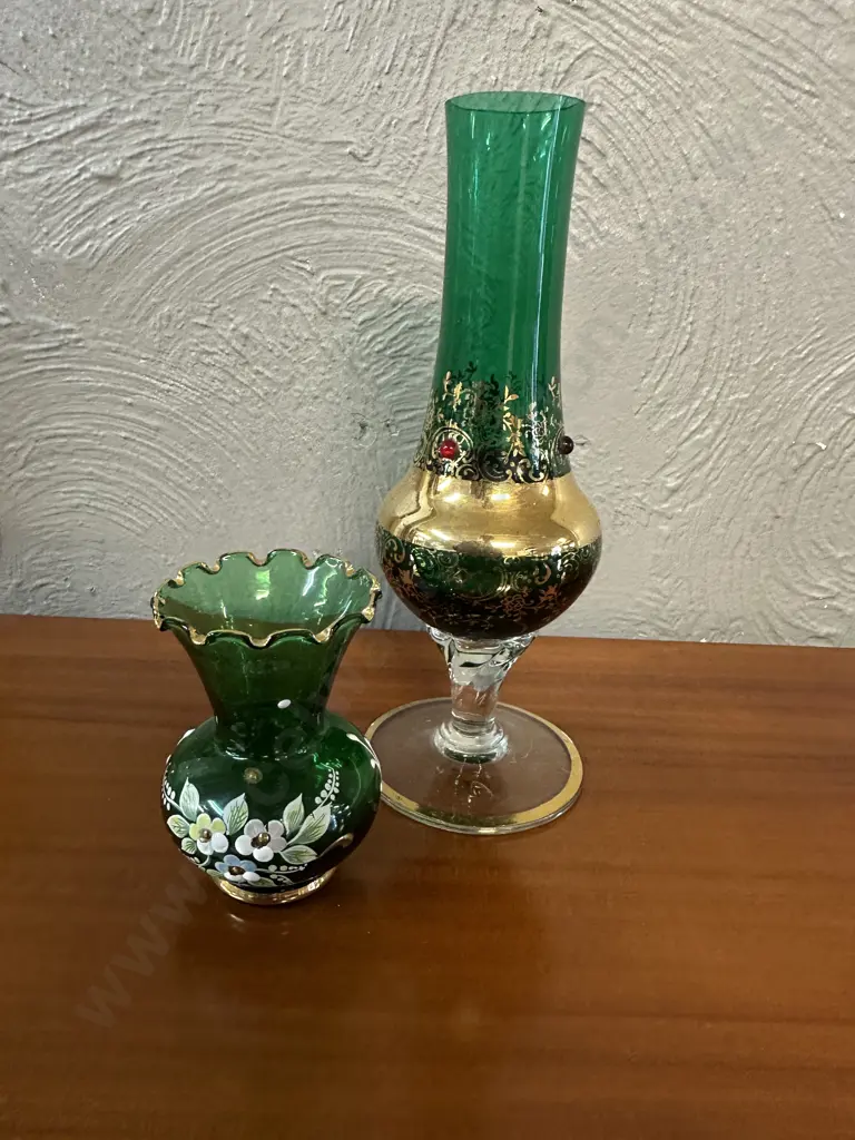 Murano Green Glass Floral Vase With Bohemian Style Green Glass Bud Vase Image 1++