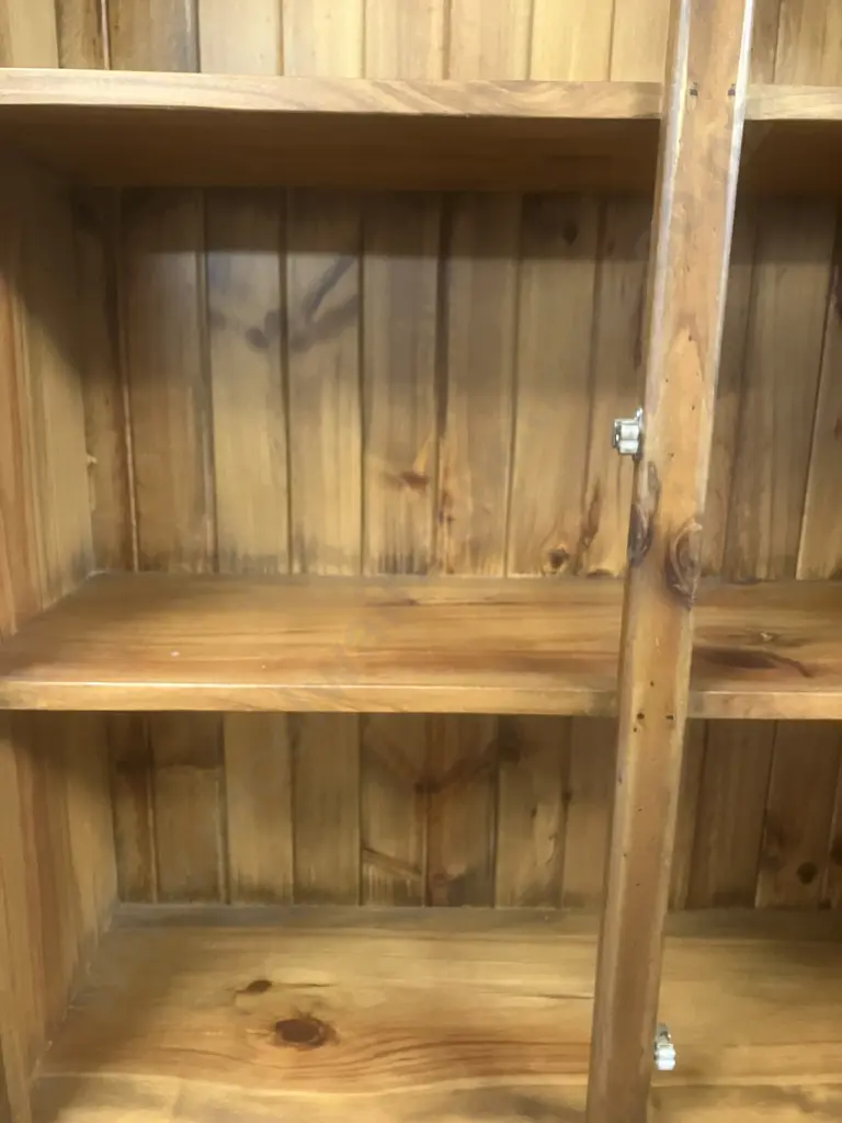 Pine Double Glazed Door 5 Shelf Bookcase, Tongue & Groove Backed. H202 W103 D37.5cm Image 1++