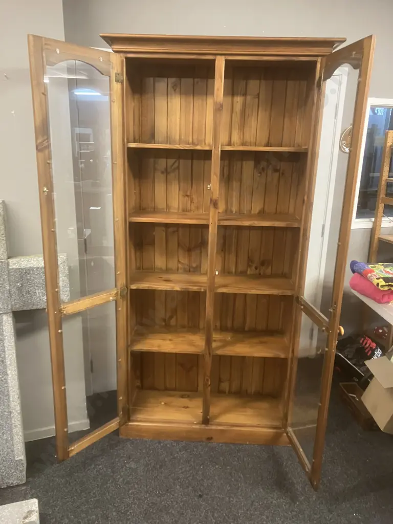 Pine Double Glazed Door 5 Shelf Bookcase, Tongue & Groove Backed. H202 W103 D37.5cm Image 1++