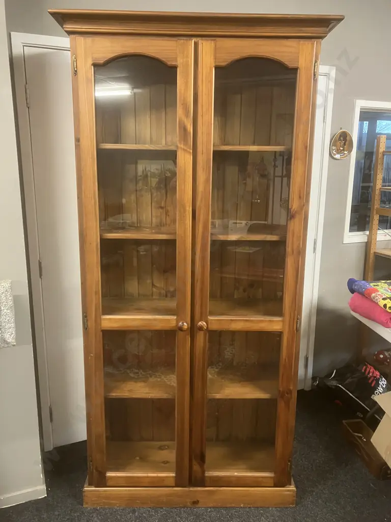 Pine Double Glazed Door 5 Shelf Bookcase, Tongue & Groove Backed. H202 W103 D37.5cm Image 1++