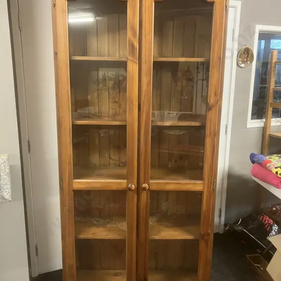 Pine Double Glazed Door 5 Shelf Bookcase, Tongue & Groove Backed. H202 W103 D37.5cm