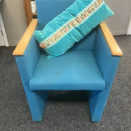 Teal Armchair With Wooden Capped Armrests & Cushion