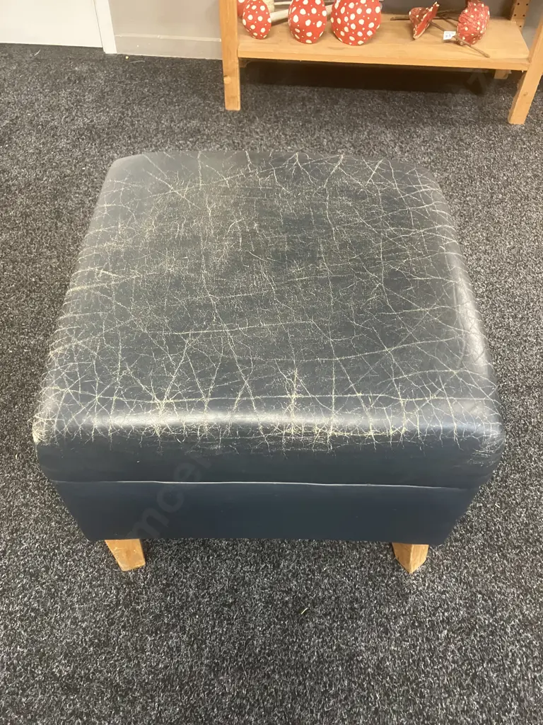Danske Mobler Verona Midnight Blue Leather Armchair, Rolled Arms, With Footstool Image 1++