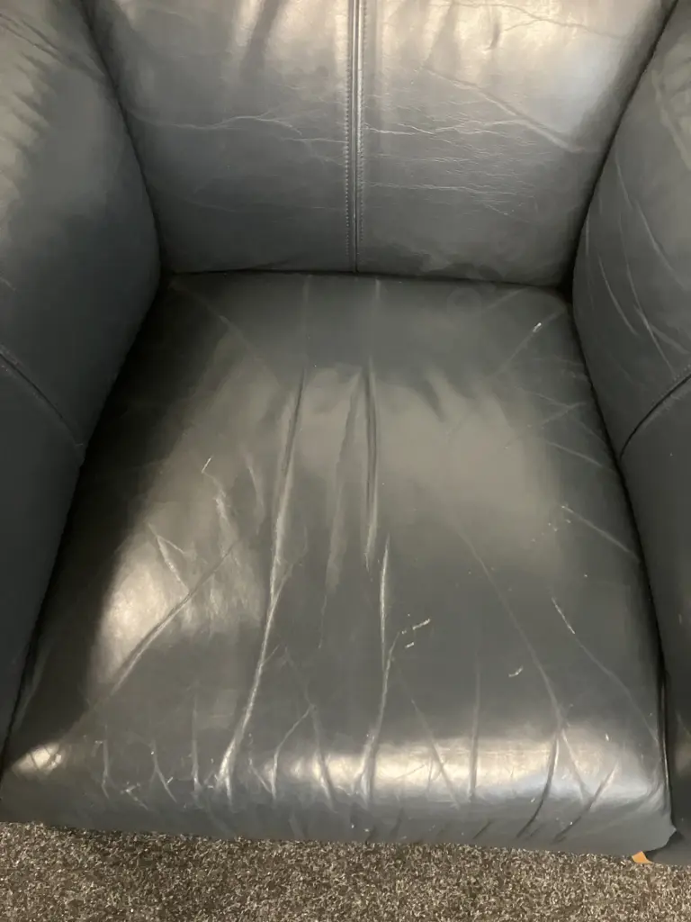 Danske Mobler Verona Midnight Blue Leather Armchair, Rolled Arms, With Footstool Image 1++