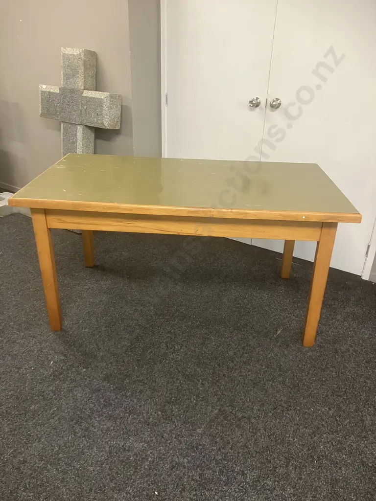 Wooden 2 Drawer Kitchen Table With Formica Top (Formica Needs Glue). H76 W154 D85cm Image 1++