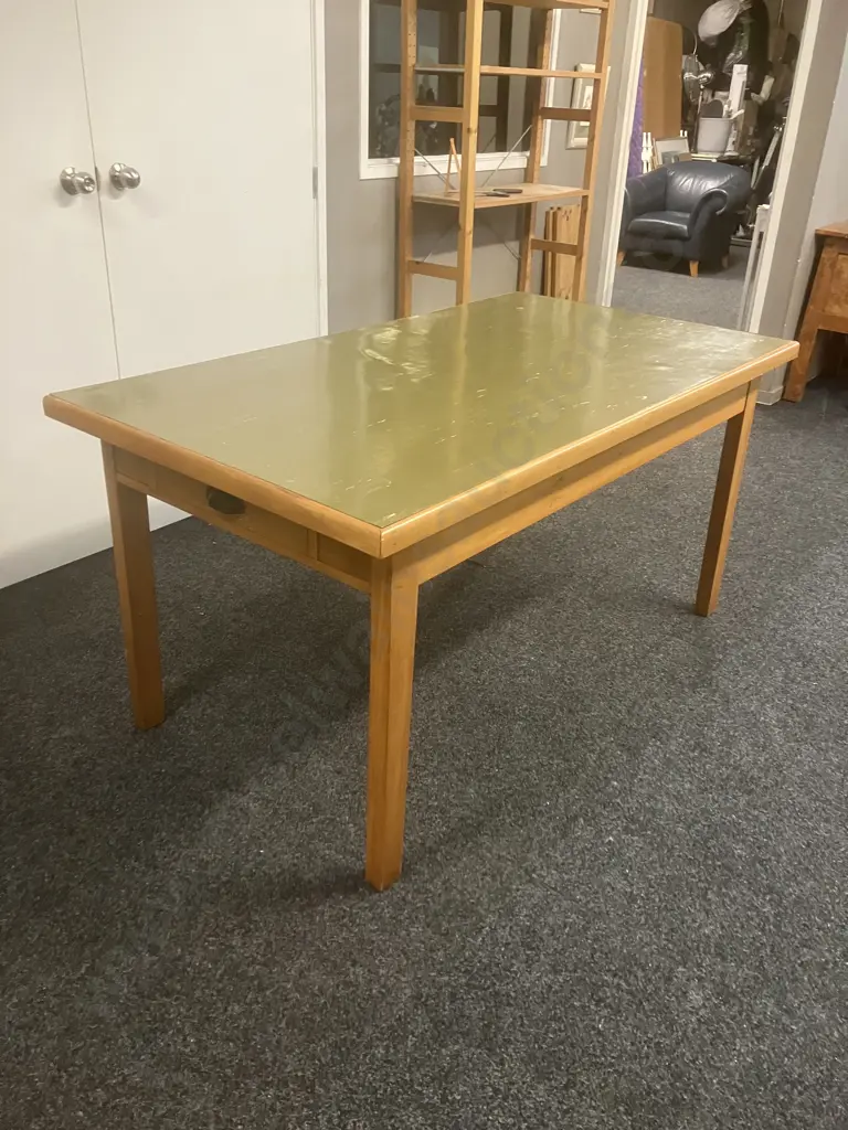 Wooden 2 Drawer Kitchen Table With Formica Top (Formica Needs Glue). H76 W154 D85cm Image 1++