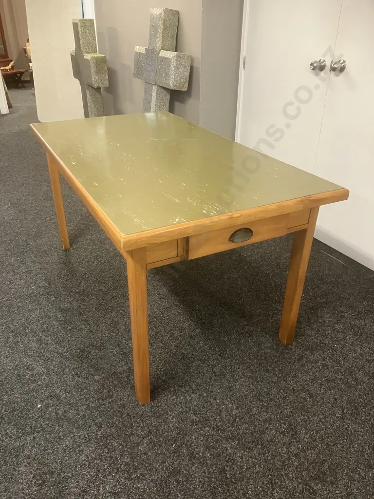 Wooden 2 Drawer Kitchen Table With Formica Top (Formica Needs Glue). H76 W154 D85cm Image 1++