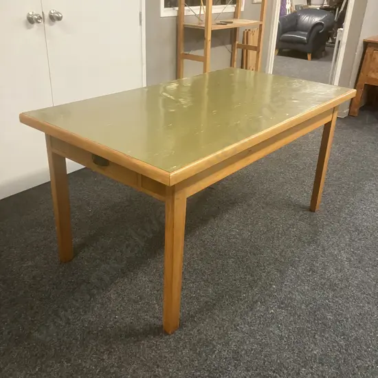 Wooden 2 Drawer Kitchen Table With Formica Top (Formica Needs Glue). H76 W154 D85cm