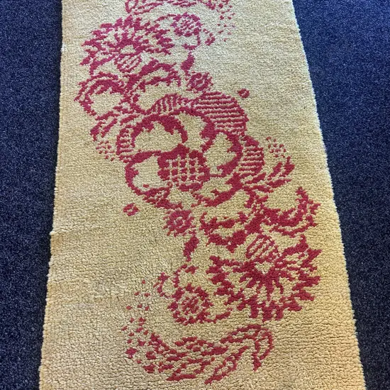 Vintage Woollen Floor Rug Yellow/Red Tones L135 D71cm.