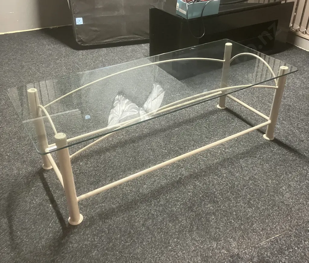 Glass Topped Rectangular Coffee Table. H46 L136 W57cm Image 1++
