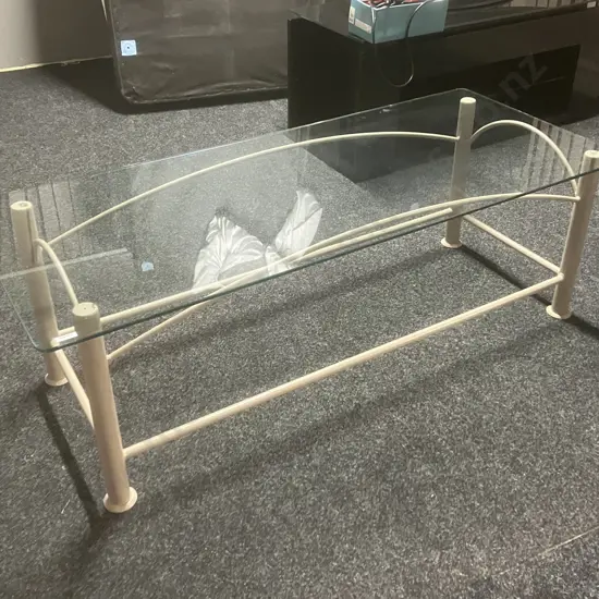 Glass Topped Rectangular Coffee Table. H46 L136 W57cm