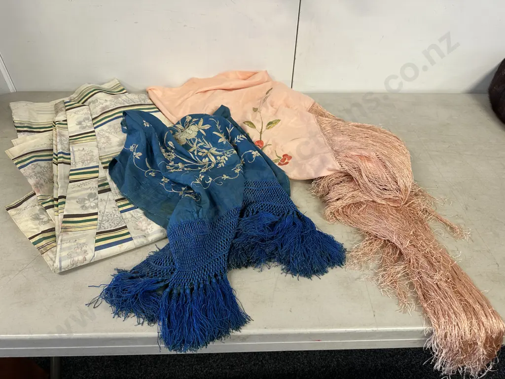 Blue Embroided Silk Shawl, Kimono & Scarf Image 1++