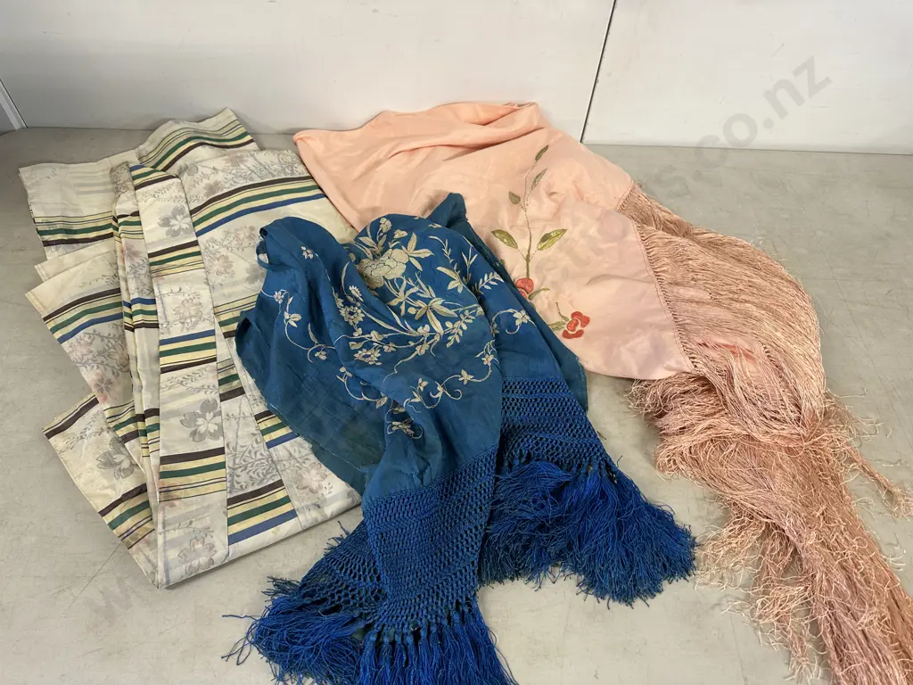 Blue Embroided Silk Shawl, Kimono & Scarf Image 1++