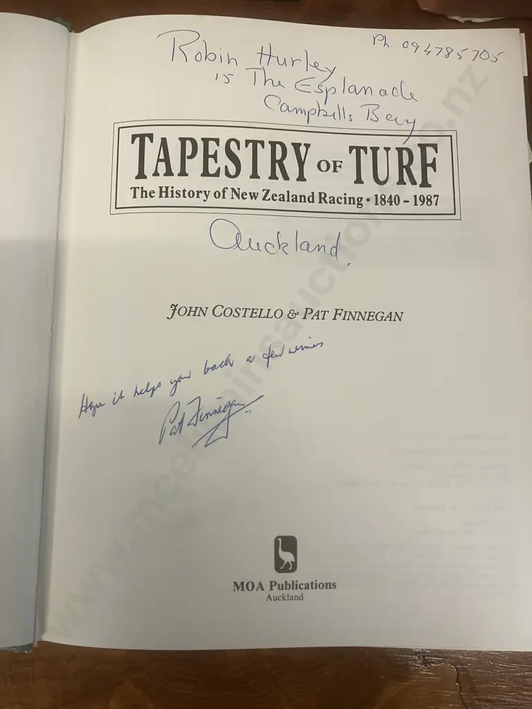 Tapestry of Turf signed Pat Finnegan 1st Edition, A Noble Breed, Racing With Rising Fast, Phar Lap Story, TJ  Midas Man Image 1++