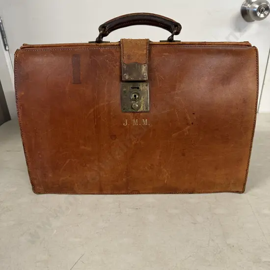 Vintage Brown Leather Doctors Bag/Briefcase With Monogrammed Initials J.M.M