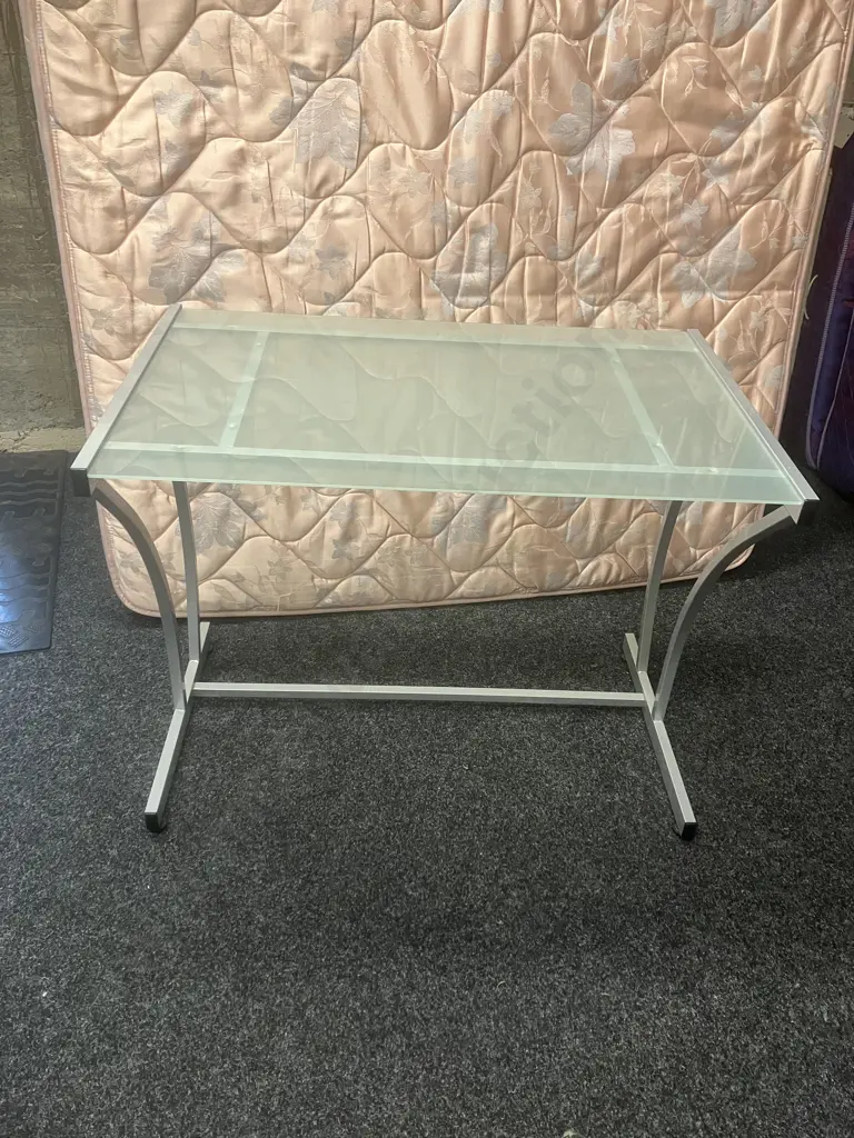 Glass Topped Desk With Grey Steel Frame. H73.5 W94 D60.5cm Image 1++