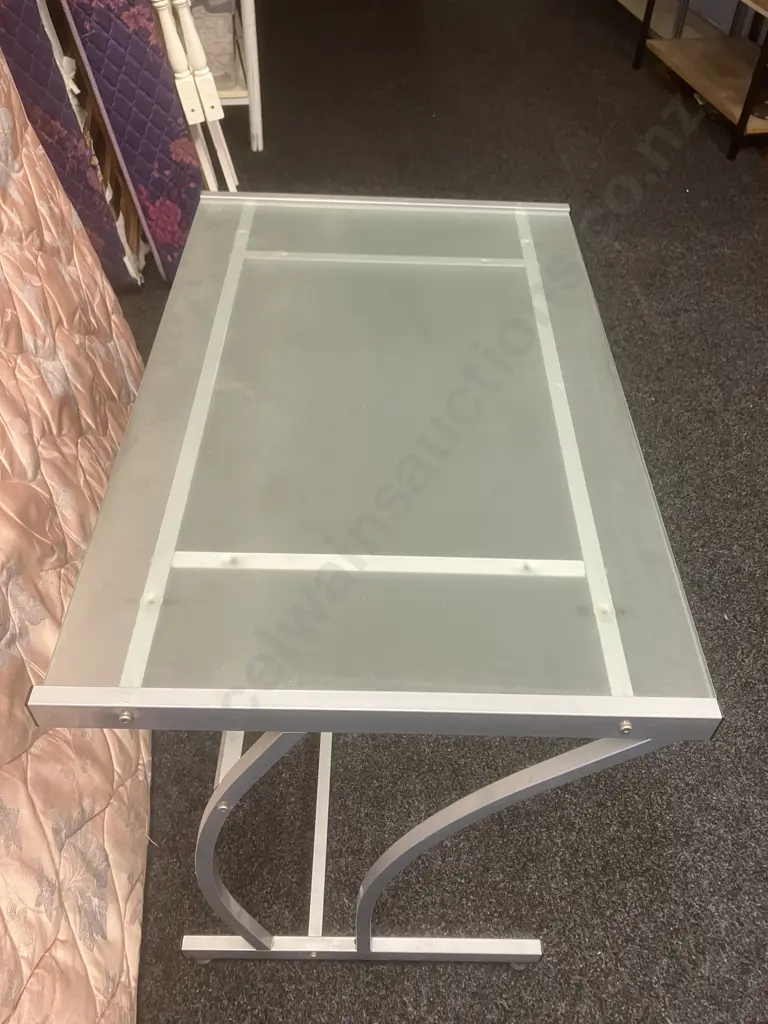 Glass Topped Desk With Grey Steel Frame. H73.5 W94 D60.5cm Image 1++