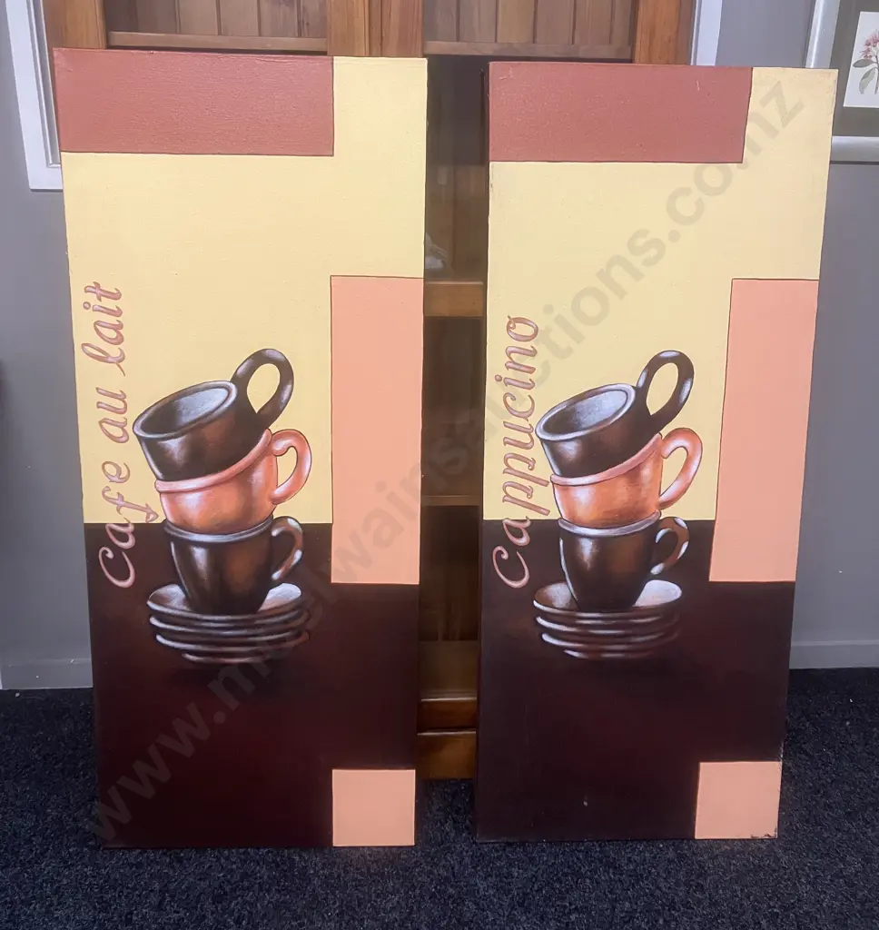 'Cappucino' & 'Cafe Au Lait' Canvas Art x 2. 120 x 50cm Image 1++