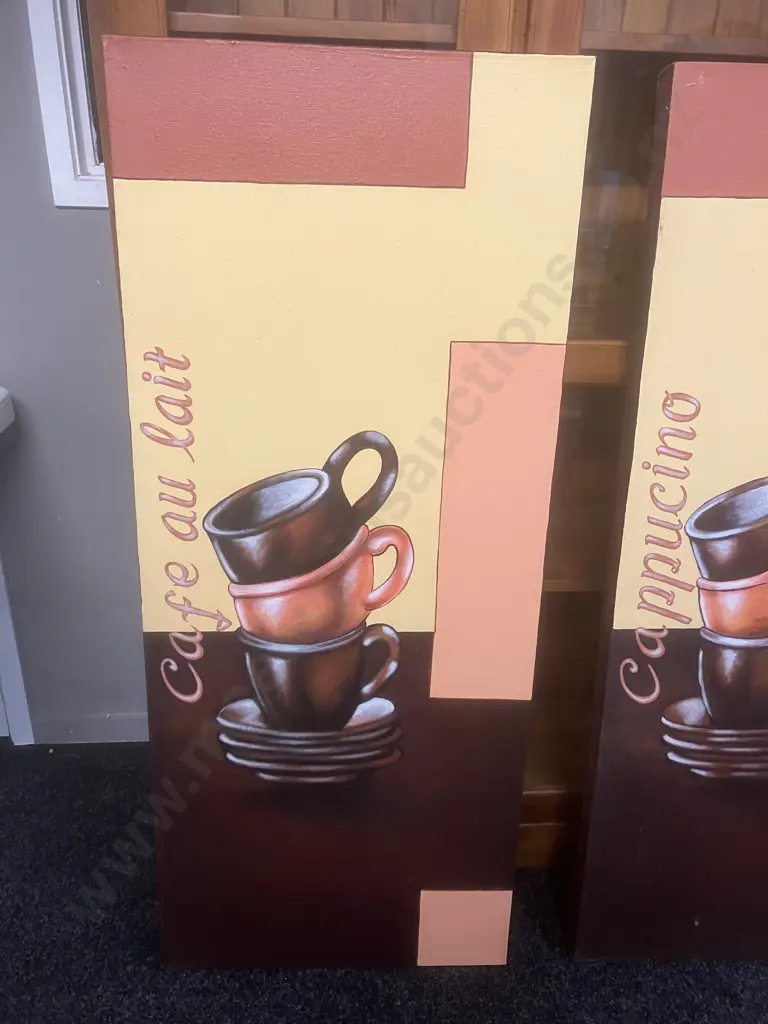 'Cappucino' & 'Cafe Au Lait' Canvas Art x 2. 120 x 50cm Image 1++