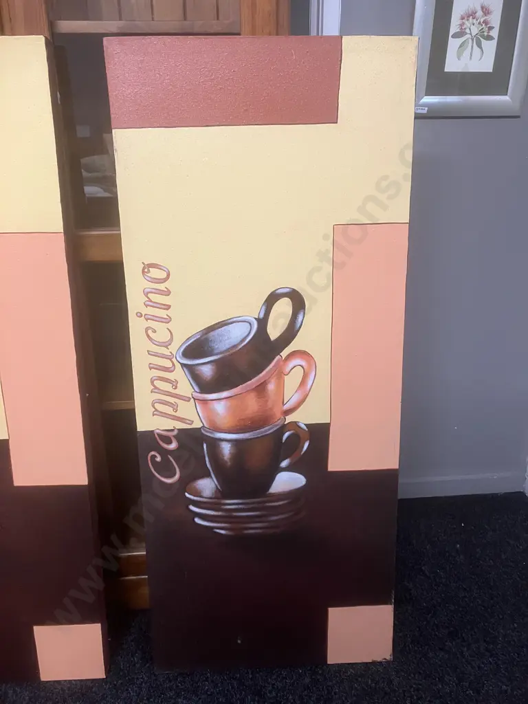 'Cappucino' & 'Cafe Au Lait' Canvas Art x 2. 120 x 50cm Image 1++