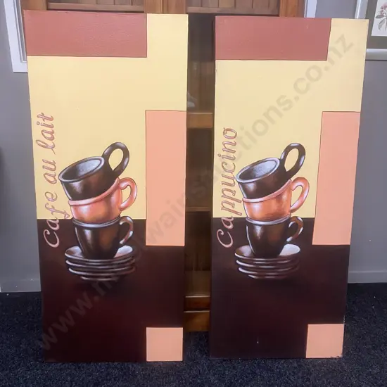'Cappucino' & 'Cafe Au Lait' Canvas Art x 2. 120 x 50cm