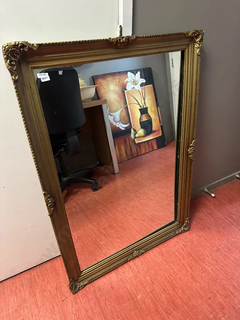 Gold Colour Ornate Framed Wall Mirror. 73 x 104cm (Back Loose) Image 1++