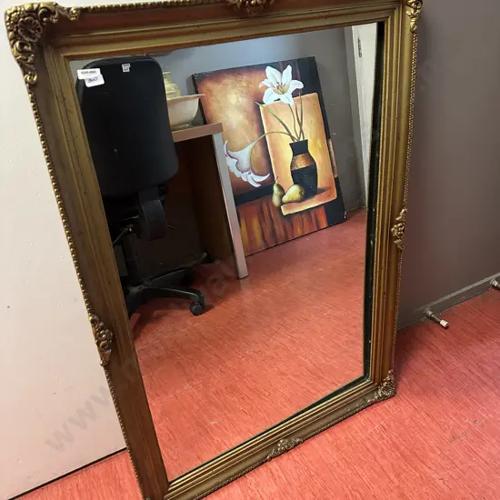 Gold Colour Ornate Framed Wall Mirror. 73 x 104cm (Back Loose)