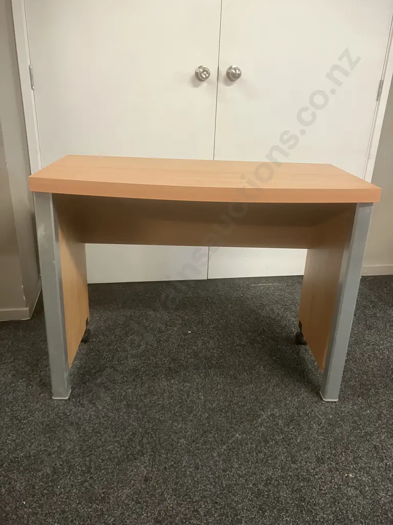Small Curved Front Desk, Wheels At Rear. H76 W99 D49cm Image 1++