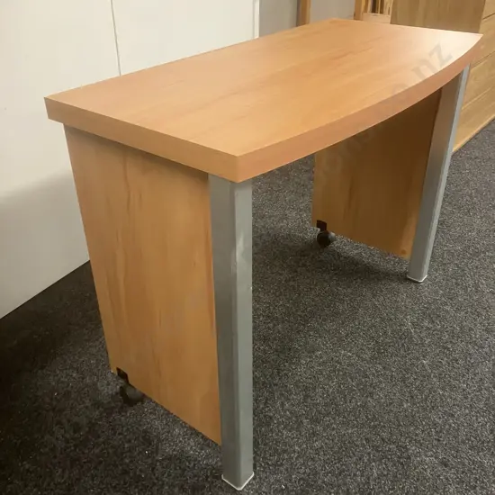 Small Curved Front Desk, Wheels At Rear. H76 W99 D49cm