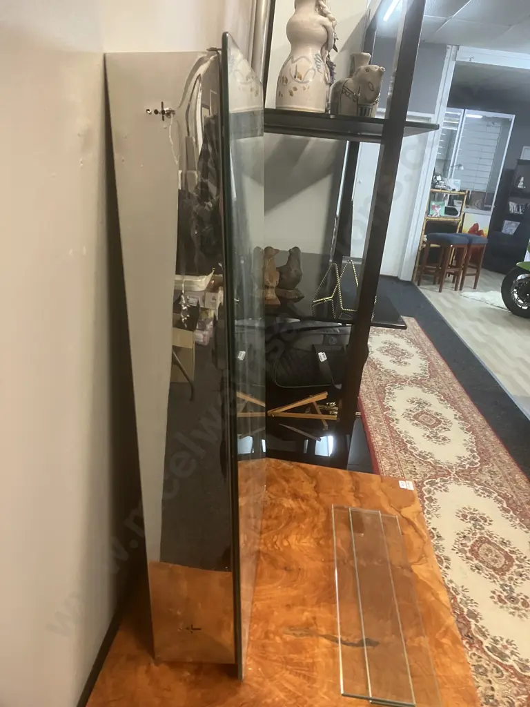 Wall Hung Bathroom Cabinet With Hinged Mirrored Door, 2 Glass Shelves. H70 W43 D11cm Image 1++