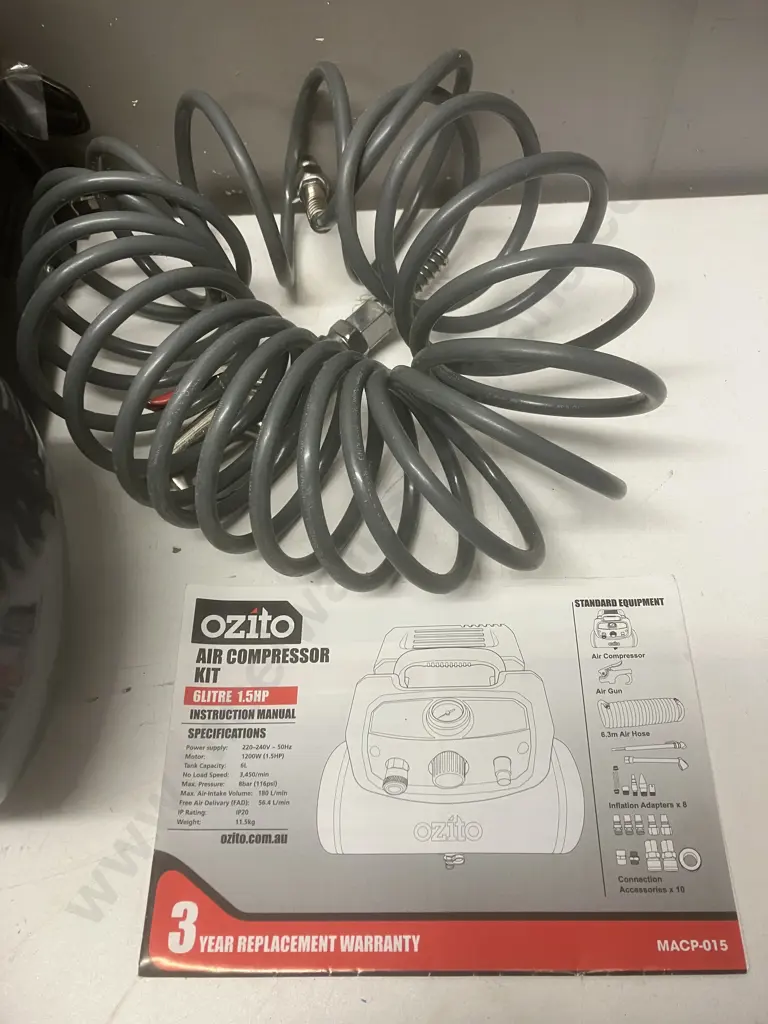 Ozito 6L Air Compressor 1.5Hp With Manual Image 1++